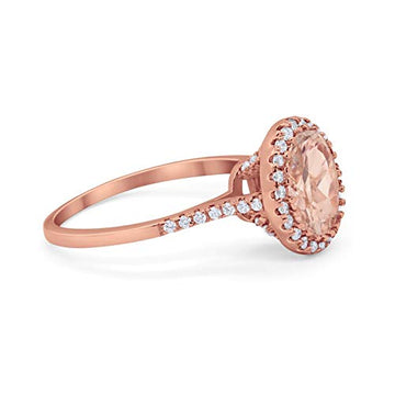 Art Deco Oval Wedding Ring Rose Tone, Simulated Morganite CZ 925 Sterling Silver